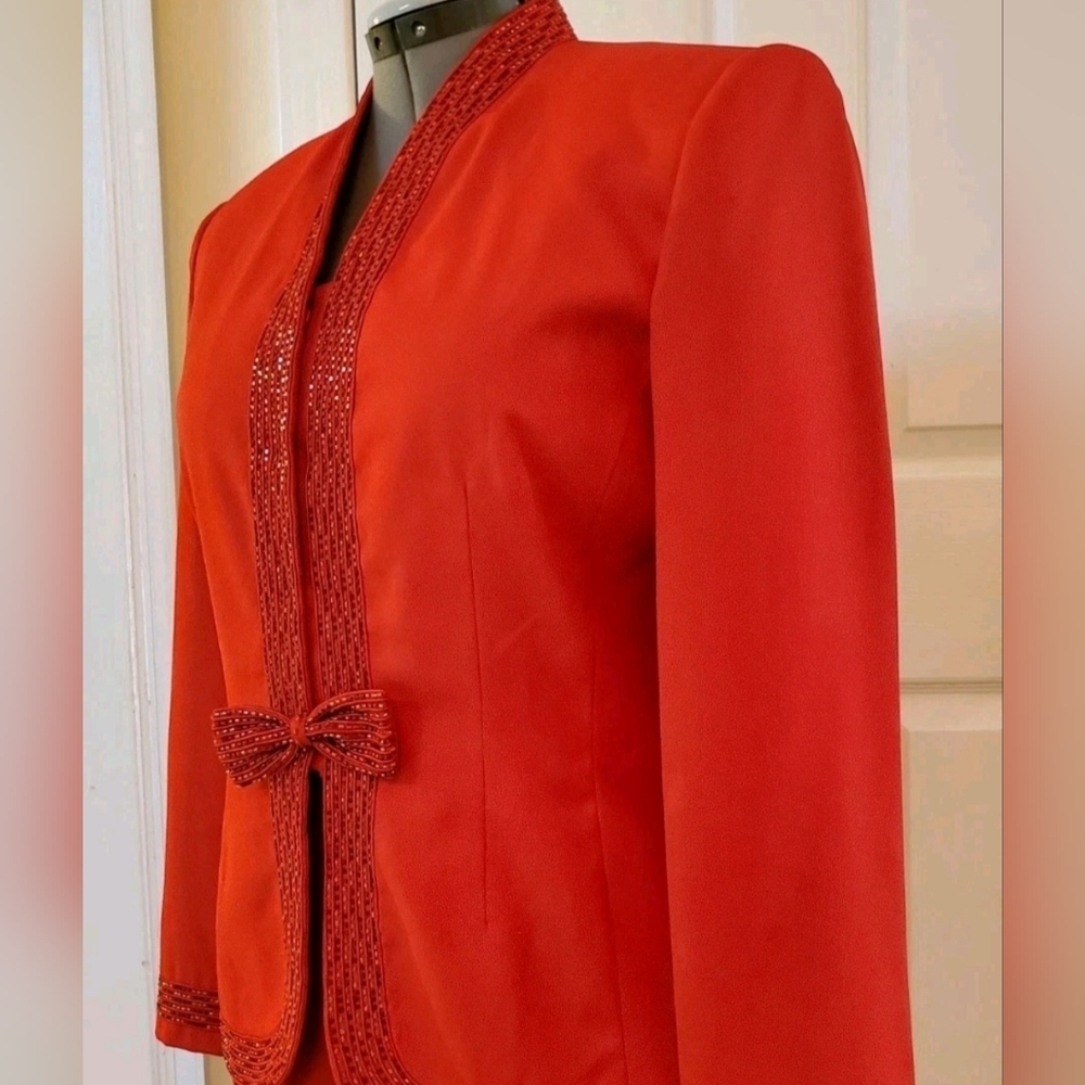 Albert Nipon Red Blazer With High Collar And Embe… - image 7